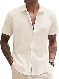 COOFANDY Men's Linen Casual Short Sleeve Shirts Button Down Summer Beach Shirt