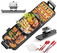 Aoran Kitchen Electric Grill Hot pot,2200w 3 in 1 Electric Smokeless Indoor Grill Pot and Stamer,Separable 3.5L Shabu Hot Pot divided BBQ，2200W GP-009AYZ