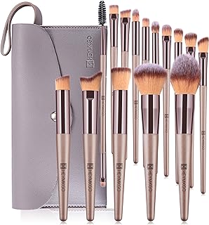 HEYMKGO Makeup Brushes 15PCS Champagne Gold Professional Makeup Brush Sets Foundation Brush Blending Powder Blush Concealers Eye Make Up Brush Set With PU Leather Cosmetics Bag