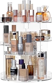 HBlife 360 Rotating Makeup Organizer Plus Size Adjustable Carousel Large Capacity Revolving Perfume Organizer Skincare Organizers Cosmetic Storage Spinning Holder for Vanity, Clear