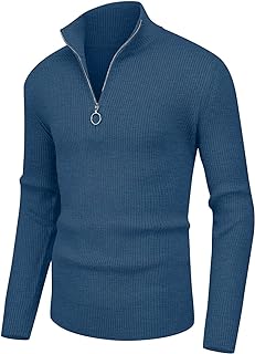Men's Soft Sweaters Quarter Zip Pullover Classic Ribbed Turtleneck Sweater