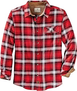 Legendary Whitetails Men's Buck Buck Camp Flannel Shirt, Long Sleeve Plaid Button Down Casual Shirt for Men, with Corduroy Cuffs, Fall & Winter Clothing, Racing Red Plaid, X-Large
