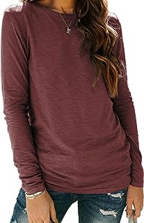 AUTOMET Womens Long Sleeve Round Neck Shirts Basic Tee