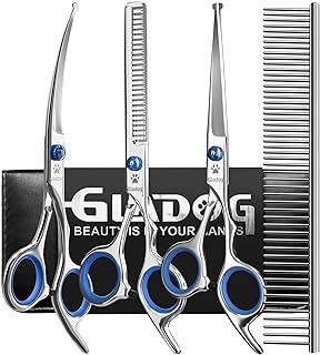 GLADOG Professional 5 in 1 Dog Grooming Scissors Set with Safety Round Tips, Sharp and Durable Pet Grooming Shears for Cats