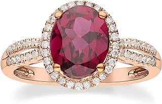 Gin & Grace 10K Rose Gold Purplish Pink Natural Garnet Real Diamond Ring (I1) with Daily Work Wear Jewelry for Women Gifts for Her