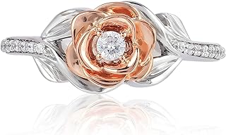 Jewelili Enchanted Disney Fine Jewelry 10K White Gold and Rose Gold 1/5 Cttw Diamond Belle Rose Ring