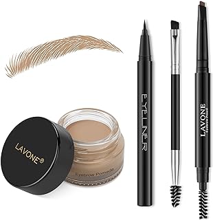 LAVONE Eyebrow Stamp Pencil Kit for Eyebrows, Makeup Brow Stamp Trio Kit with Waterproof Eyebrow Pencil, Eyeliner, Eyebrow Pomade, and Dual-ended Eyebrow Brush - Blonde