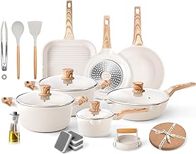 Pots and Pans Set - Caannasweis Kitchen Nonstick Cookware Sets Granite Frying Pans for Cooking Marble Stone Pan Sets Kitchen Essentials Set (Grill Pan Beige)