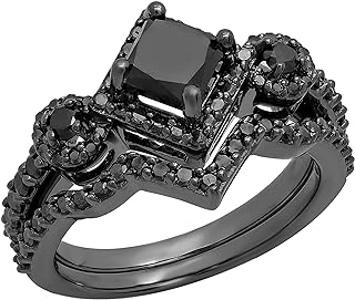 Dazzlingrock Collection 2.10 ctw Black Rhodium Plated Princess Diamond Bridal Chevron Engagement Ring Set in 925 Sterling Silver