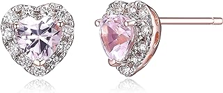 Amazon Collection 18K Rose Gold Over Sterling Silver Created Pink Sapphire and 1/5th Carat Total Weight Lab Grown Diamond Heart Halo Stud Earrings