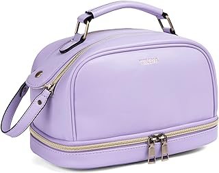 Telena Travel Makeup Bag Large Capacity Cosmetic Bags Make Up Organizer for Women with Double Layer Purple