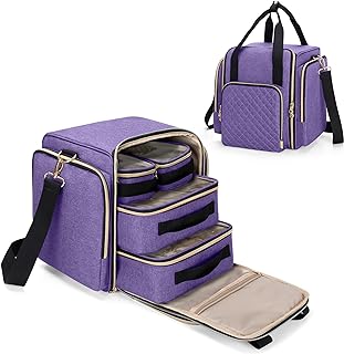 LUXJA Travel Makeup Bag with 4 Inner Removable Cases, Large Cosmetic Bag with Multiple Storage Sections (Patent Design, Bag Only), Purple