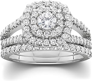 1 1/10ct Cushion Halo Diamond Engagement Wedding Ring Set 10K White Gold Carat