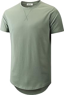 KLIEGOU Mens 100% Cotton Hipster Hip Hop Longline Crewneck T-Shirt S-4XL
