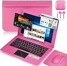 G-Anica Laptop Computer, 10.1 Inch Windows 10 Quad Core Notebook, Netbook Computer with WiFi, Webcam HDMI, Mini Laptop with Bag, Mouse, Mouse Pad and Earphone for Kids and Adults（Pink