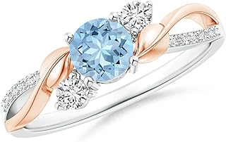 Angara Natural Aquamarine and Diamond Three Stone Ring for Women, Girls in 14K Solid Gold/Platinum | March Birthstone Jewelry Gift for Her | Wedding | Anniversary | Enagagement