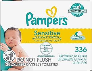 Pampers Sensitive Baby Wipes - 336 Count, Water Based, Hypoallergenic and Unscented (Packaging May Vary)