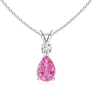 Angara Natural Pink Sapphire Teardrop Pendant Necklace for Women, Girls in 14K Solid Gold/Platinum |September Birthstone Jewelry Gift for Her | Birthday |Wedding |Anniversary |Engagement