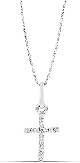 Belantina 14K White or Yellow Gold Natural Diamond Cross Pendant Necklace for Women in 18 Inch Chain (H-I, I1-I2) Choice of Metal and Diamond Weight
