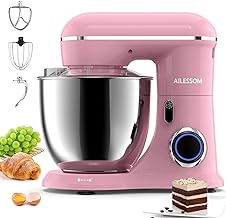 AILESSOM 3-IN-1 Electric Stand Mixer, 660W 10-Speed With Pulse Button, Attachments include 6.5QT Bowl, Dough Hook, Beater, Whisk for Most Home Cooks, Sakura Pink