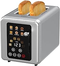 WHALL Touch Screen Toaster 2 slice, Stainless Steel Digital Timer Toaster with Sound Function, Smart Extra Wide Slots Toaster with Bagel, Cancel, Defrost, 6 Bread Types & 6 Shade Settings
