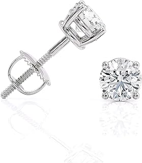 1/4 to 6 Carat D-E Color Lab Grown Diamond Stud Earrings for Women in 14k White Gold cttw 4-Prong Basket Secure Screw Back by Beverly Hills Jewelers