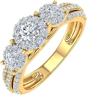 FINEROCK 3/4 Carat 3-Stone Diamond Engagement Ring in 14K Solid Gold