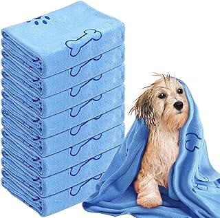 8 Pcs Dog Towels Pet Bath Drying Towels 55 x 28 Inches Large Absorbent Microfiber Quick Fast Drying Soft Beach Towels for Lightweight Cat and Puppy Shower Essentials Cleaning Accessories (Blue)