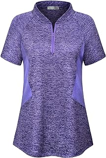 MISS FORTUNE Women's Running Tops Zip Up Collarless Tennis Golf Shirts Yoga Gym Workout Tops Shirts Quick Dry