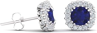 Diamondere Natural and Certified Gemstone and Diamonds Halo Earrings in 14K Solid Gold | 1.34 Carat Earrings for Women