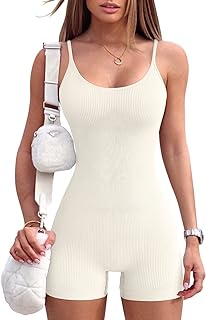 OQQ Women's Yoga Rompers One Piece Ribbed Spaghetti Strap Exercise Romper