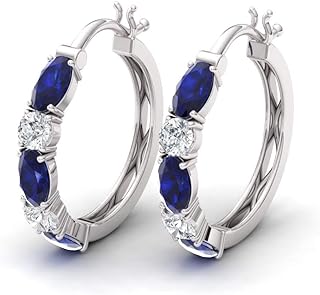 Diamondere Natural and Certified Gemstone and Diamond Huggies Earrings in 14K Solid Gold | 1.71 Carat Earrings for Women