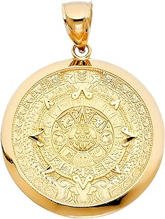 TGDJ Gold Aztec Charm Mayan Calendar Pendant, 1.4" Diameter