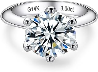 CADYNO Solid 14k White Gold 3cttw Six Prong Solitaire Moissanite Ring, 14K Real Gold Gift for Wedding, Engagement And Anniversary Promise Rings With Certificate