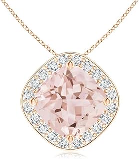Angara Natural Morganite Solitaire Halo Pendant Necklace for Women, Girls in 14K Solid Gold/Platinum | Jewelry Gift for Her | Birthday|Wedding Anniversary