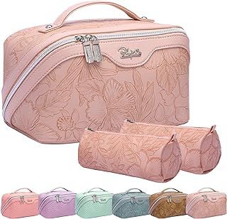 BOYATU Travel Make up Bags Cosmetic Bags for Women: 3-Pack Leather Makeup Bag Waterproof Toiletry Bag - Makeup bag Organizer with Divider-Essential Travel Companion and Perfect Holiday Gift Choice