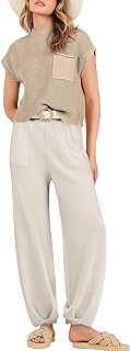 ANRABESS Women's Two Piece Outfits Sweater Sets Knit Pullover Tops and High Waisted Pants Tracksuit Lounge Sets