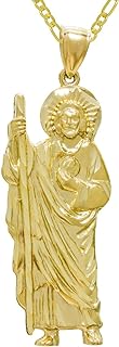 Pyramid Jewelry 14K Yellow Gold San Judas (St. Jude) Charm Pendant Necklace - 2.3 mm Figaro Chain