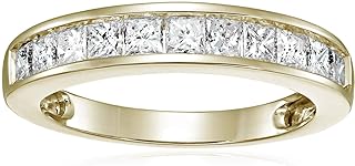 VIR JEWELS 1 cttw Diamond Wedding Anniversary Band for Women Half Eternity Square Diamond Engagement Ring 14K Yellow Gold Princess Cut Channel Set Size 4.5-10