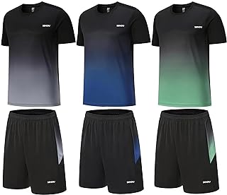 SIENDIU Men's Workout Sets Athletic Clothes Soccer Shirts Shorts 3 Pack Basketball Running Gym Football Outfits Summer