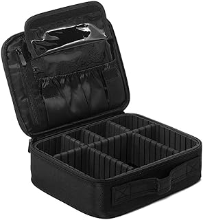 BEIKOTT Makeup Train Case, Makeup Organizer, Portable Artist Storage Bag with Adjustable Dividers for Cosmetics, Makeup Brushes & Toiletry Jewelry Accessories, Black