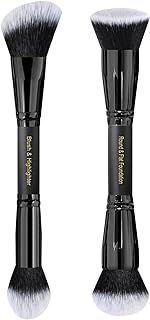LORYP Black Makeup Brushes 2Pcs Duo End Foundation Powder Brush Set, Blush & Highlighter Brush and Round & Flat Foundation Brush