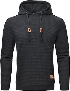 Mens Pullover Hoodie Long Sleeve Hooded Sweatshirt Casual Hoodies Square Pattern