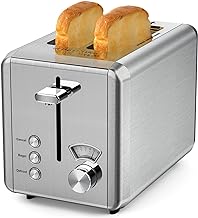 whall Toaster 2 slice Stainless Steel Toasters with Bagel, Cancel, Defrost Function, 1.5in Wide Slot, 6 Shade Settings, Removable Crumb Tray, High Lift Lever, for Various Bread Types (850W)