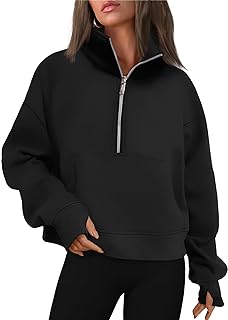 Trendy Queen Half Zip Sweatshirts Oversized Cropped Hoodies for Womens Long Sleeve Pullover for women