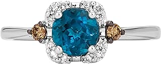 LeVian 14K Gold, Gemstone & 1/10 Cttw White/Brown Diamond Accent Halo Ring (G-H & Fancy Brown Color, VS2-SI1 & SI1-SI2 Clarity) - Choice of Stone