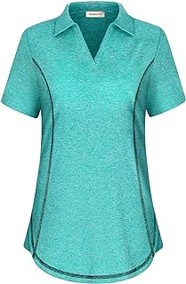 Yakestyle Women's V Neck Golf Shirts Short Sleeve Athletic Quick Dry Moisture Tennis Wicking Yoga Golf Polo Shirts