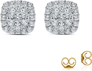 La Joya 1-2 CT TW Lab Grown Cluster Halo Diamond Earrings For Women and Men in 10K Solid Gold - Cushion Shaped Diamond Stud Earrings