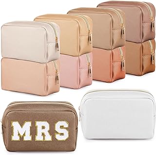 Sweetude 10 Pieces Preppy Makeup Bag Aesthetics Cosmetic Bag Purse Pu Leather Makeup Pouch Small Portable Water Resistant Zipper Toiletry Organizer for Women Lady Daily Storage Travel (Wintage Color)
