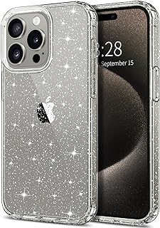 Hython Case for iPhone 15 Pro Case Glitter, Cute Clear Glitter Sparkly Shiny Bling Sparkle Cover, Anti-Scratch Soft TPU Thin Slim Fit Shockproof Protective Phone Cases for Women Girls, Clear Glitter